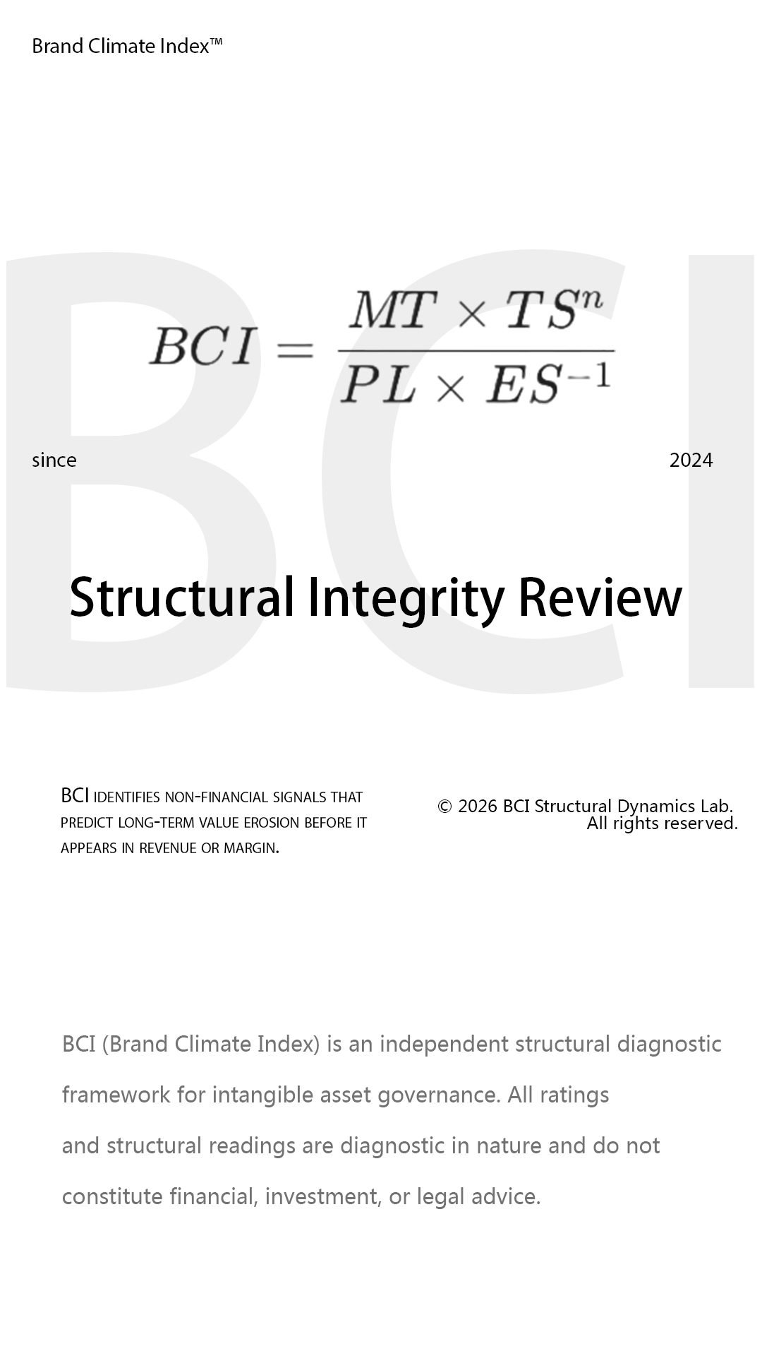 An Asset Economics trajectory graph charting Pricing Power and Value Index over time (Temporal Stasis, TS in decades). It compares the resilient yield and compounding path of a "BCI Asset" (Formula: dB/dt = Integral of BCI dt) against the rapid entropy and decay trajectory of a generic "Luxury Commodity." Annotations include covenant triggers, entropy injection events, integration integrality, and valuation integration points for long-term capital allocation.