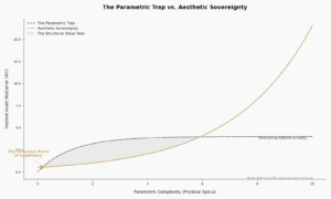 BCI Lab Structural Dynamics Map: Comparing Parametric Complexity vs Aesthetic Sovereignty. This diagram illustrates the "Parametric Trap" where supply-chain excellence fails to translate into Meaning Tension (MT) and sovereign pricing power in luxury asset valuation. 